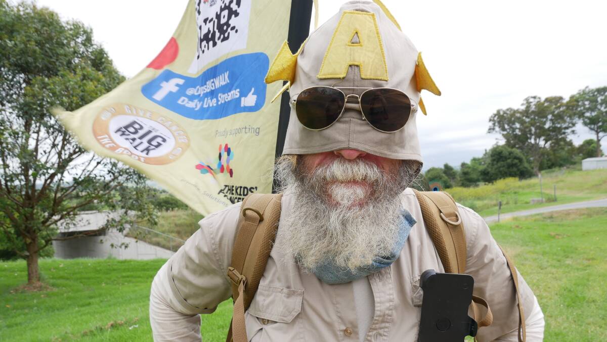 Simon Harvey aka 'Captain Australia' is undertaking a big walk from Brisbane to Melbourne, in a bid to raise money for research into children's cancer. Photo: Ellouise Bailey