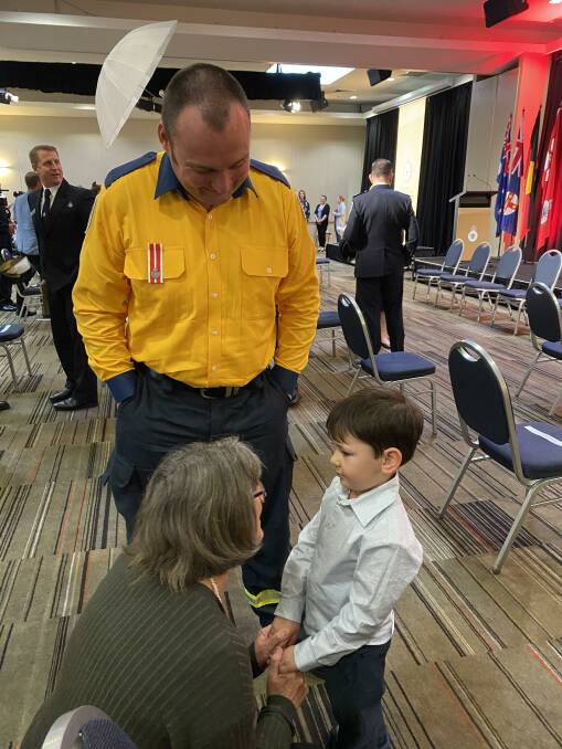 Nathan's mum Rosey Barnden meets John Gallagher's son Jack for the first time at the ceremony. Picture: supplied. 
