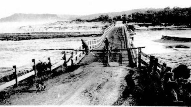 Cuttagee Bridge looking towards the south after spans 2 and 3 were destroyed by bad weather in 1934. Source: Cuttagee Bridge Heritage Assessment 