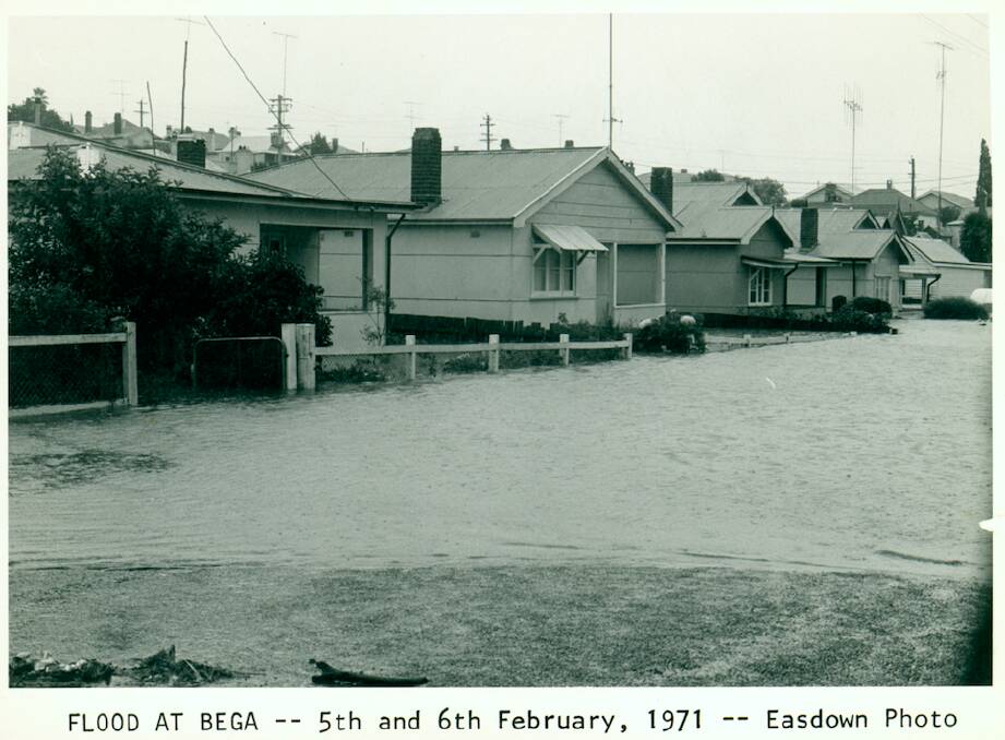 Various historical images showing the flood water damage throughout the Bega Valley Shire after the great 1971 flood. 