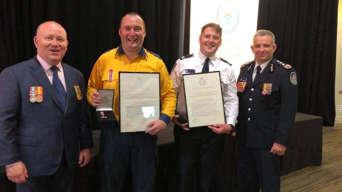 From left: Former NSW commissioner Shane Fitzsimmons, firefighter John Gallagher from the Tathra Brigade, senior deputy captain Nathan Barnden and Current RFS Commissioner Rob Rogers. Picture: supplied