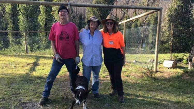 Niel Brown, Jenny and Ann Dobson pose in front of the chicken coop. Photos: supplied 
