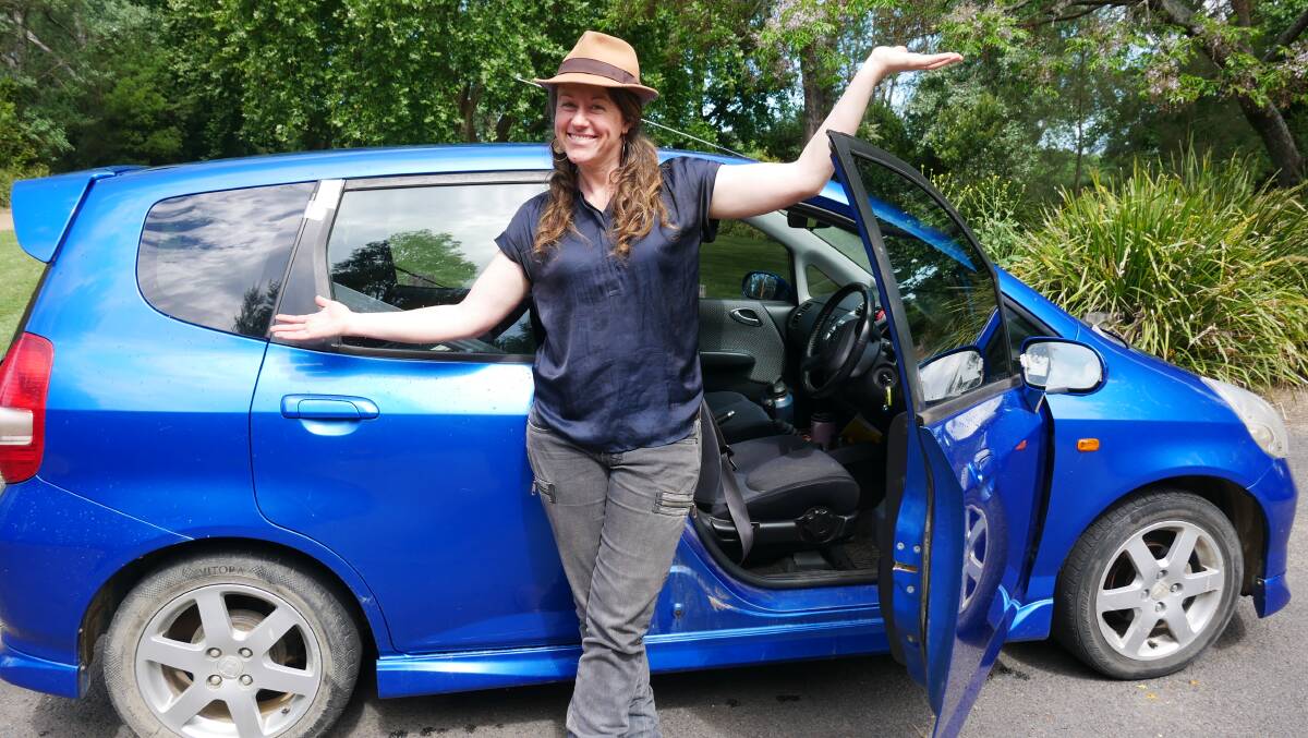 Candelo Go resource-sharing initiative president Robyn Martin with a Honda Jazz, affectionately named Little Miles, which is shared by members of the community. Picture by Ellouise Bailey 