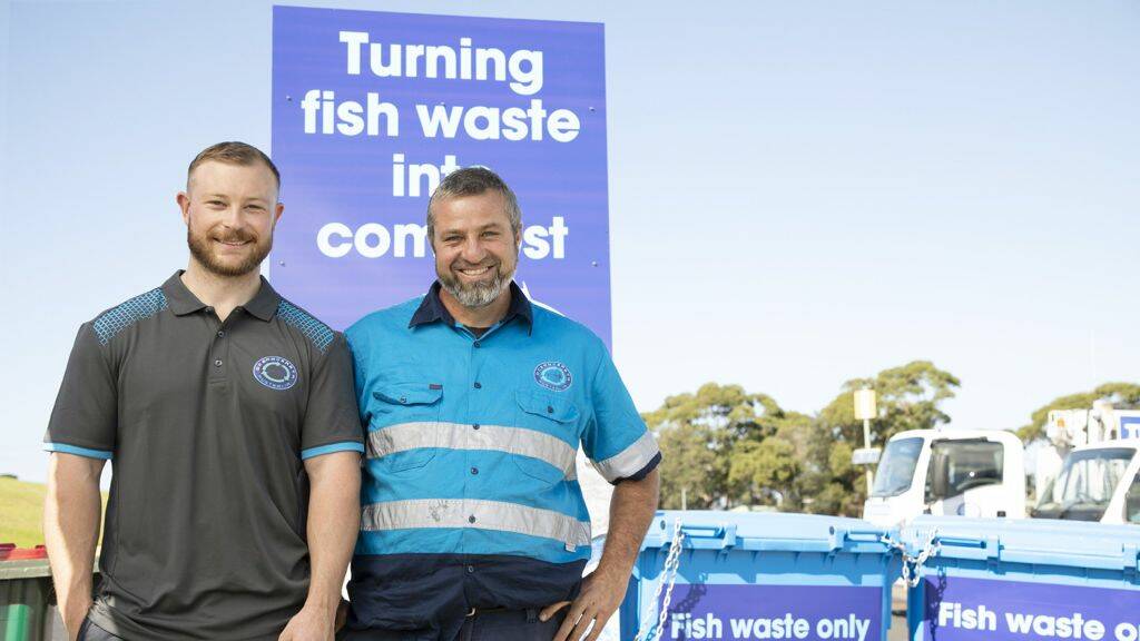 Eden brothers Kyran and Tim Crane of Ocean2earth compost that uses discarded biproducts of the fishing and forestry industries and turns them into a powerful compost product that recently been demonstrated to eradicate pests and even frosts. Photo: supplied 