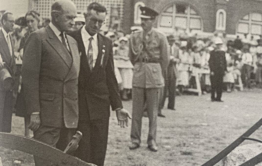 Governor General of the Commonwealth of Australia, field Marshall Sir William Slim and president Percy Ubrihien and Aide at the opening ceremony of the 1957 show celebrating 100 years. Photo: supplied