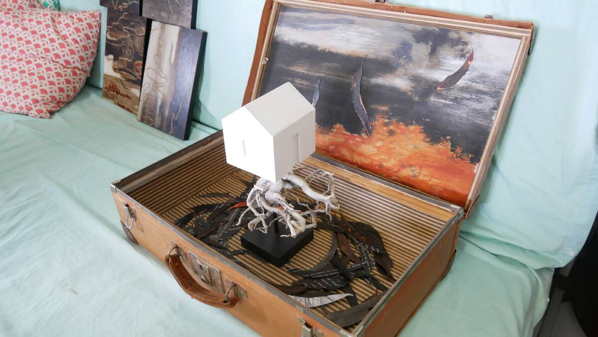 Karyn Thompson's piece titled Baggage - (Self portrait in a suitcase). Picture: Ellouise Bailey