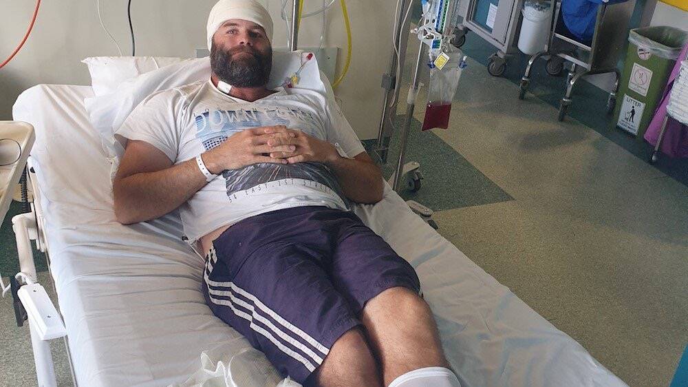 Tom McLeod recovering in hospital after his brain surgery to remove a colloidal cyst that was blocking one of the drainage ventricles for his spinal fluid. Photo: supplied