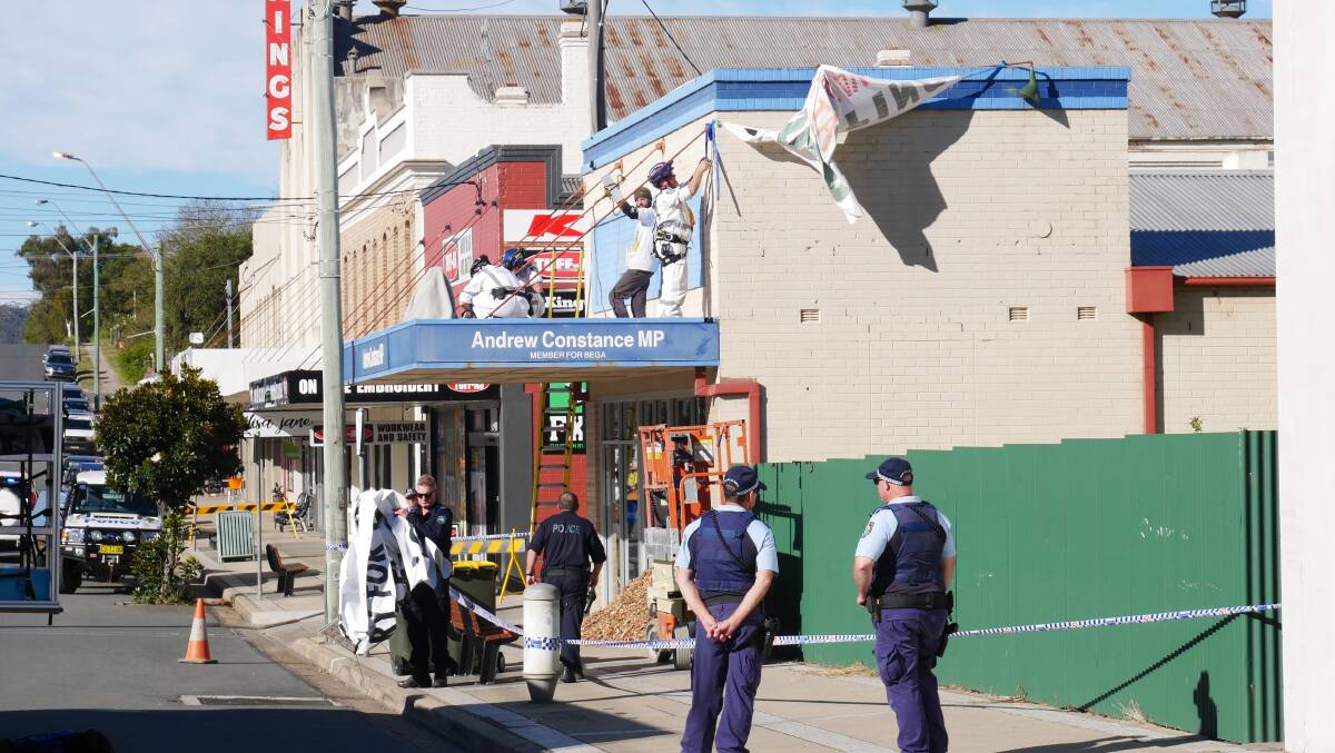 A scene from the incident at MP Andrew Constance's Bega office building on June 8 2021. 