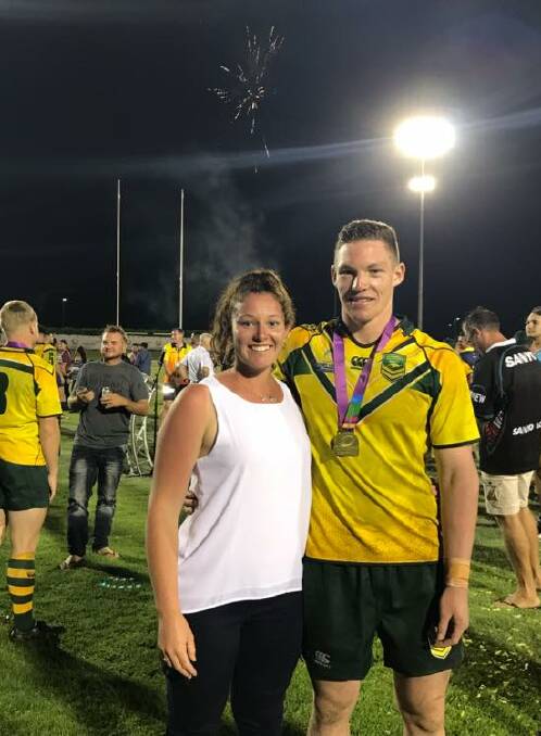Ky Rodwell with his sister Keiarna after his gold-medal at the 2018 Youth Commonwealth Games. Ky will make his NRL debut with the Parramatta Eels this weekend.