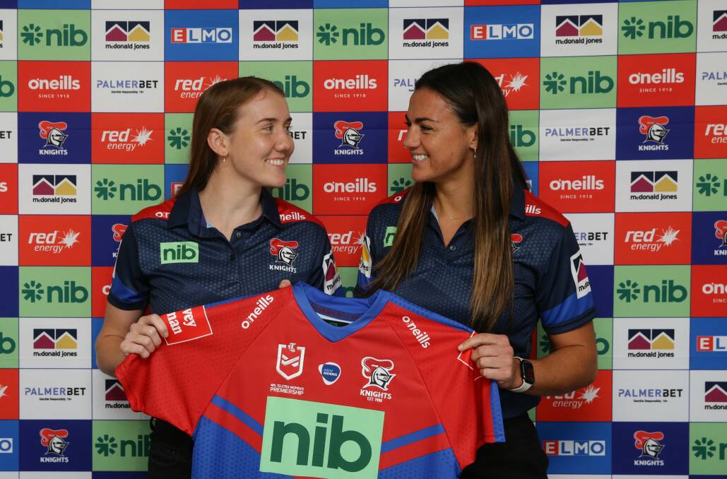 Millie Boyle (right) with fellow Knights recruit Tamika Upton. Picture: Jonathan Carroll
