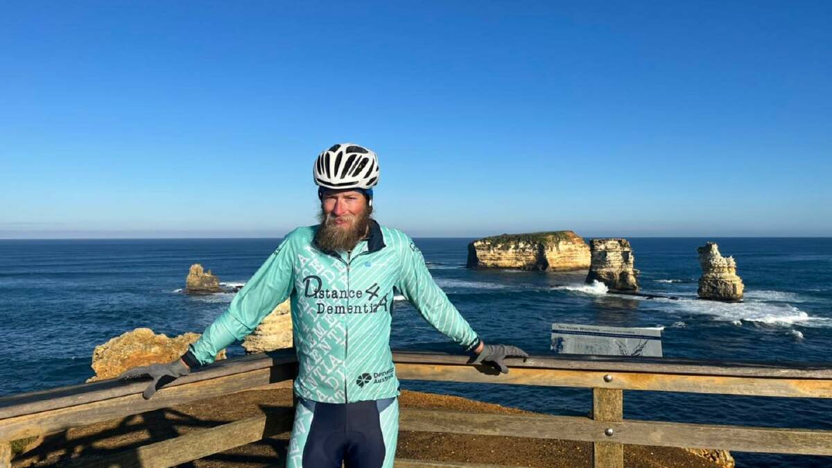 Distance 4 Dementia rider Nicholas Tremaine on the Great Ocean Road. Picture from "Distance 4 Dementia" Facebook page.