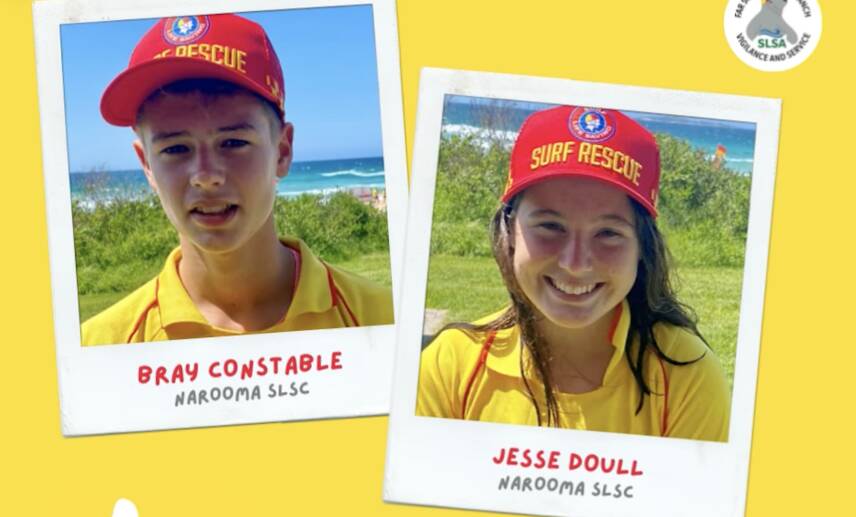 NAROOMAS LIFESAVING SUPERTEAM: Bray Constable and Jesse Doull were named Far South Coast Junior Lifesavers of the Year. 