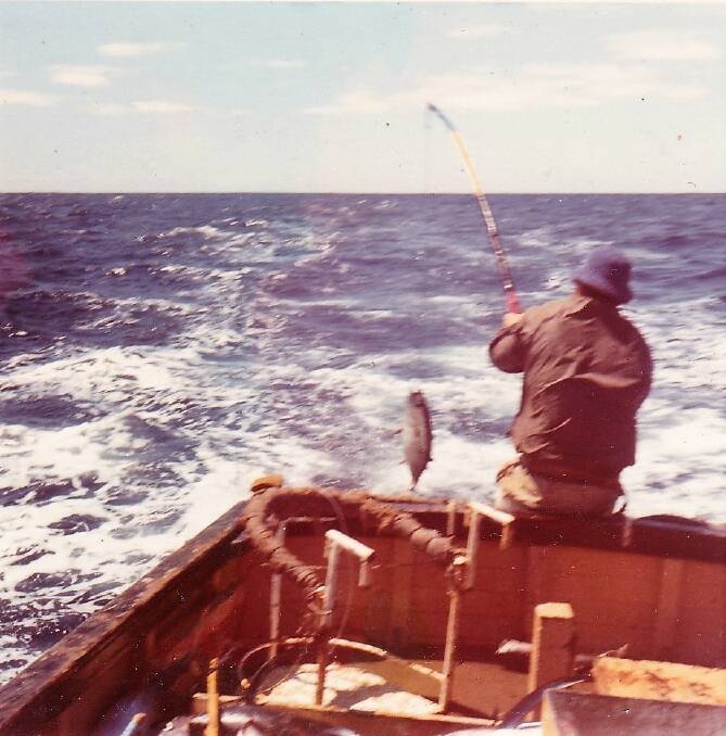 Allan Douch poling tuna on the Bermagui Star in 1971 Photo: Bermagui Historical Society