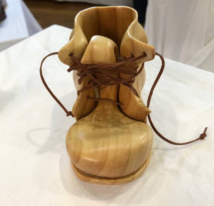 This exquisitely detailed boot won the People's Choice and Best in Show awards at last year's Tilba Woodwork Exhibition. Picture by Marion Williams.