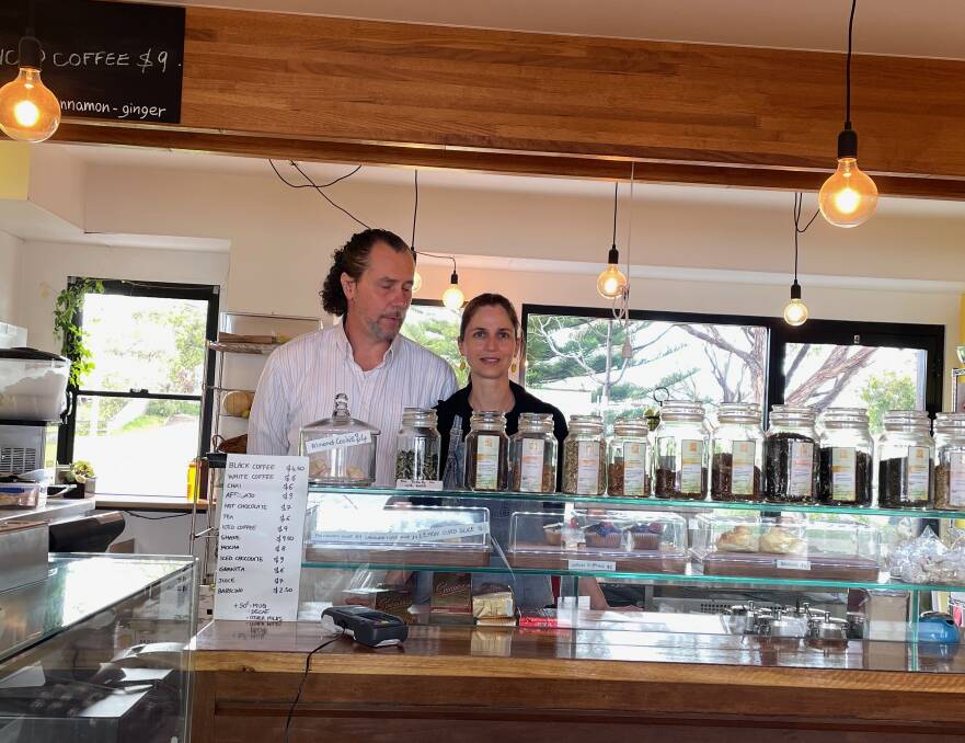 Alberto Cementon and Francesca Michielin in their very colourful Bermagui Gelati Clinic that has a range of delicious sweet treats to accompany equally delicious coffee. Picture by Marion Williams