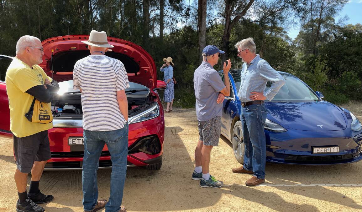 There was plenty of interest in speaking with local EV owners about their experience. There were many long and detailed discussions and taking them on test drivers. Renewable Cobargo organised the event to dispel myths that EVs are not suitable in rural areas. Picture by Marion Williams