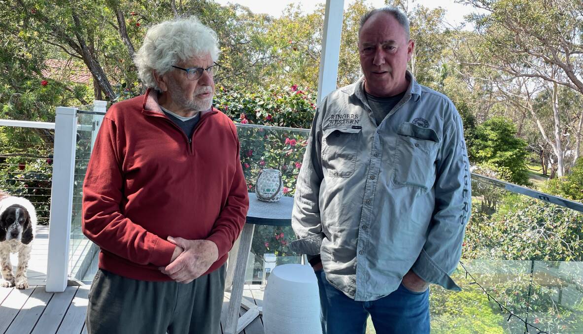 Peter Storey and John Fladun are among the Beauty Point residents who have been unhappy about the level of noise coming from the Camel Rock Brewery, Bar and Grill since 2017. Picture by Marion Williams