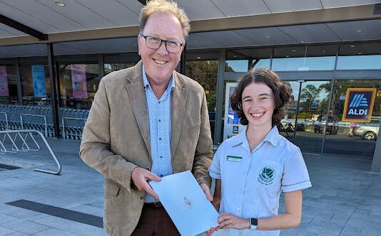 Member for Bega Dr Michael Holland MP congratulates Narooma High School Year 12 student Stephanie Ovington on being selected to represent the Bega electorate in The Y NSW Youth Parliament Program. Picture supplied.