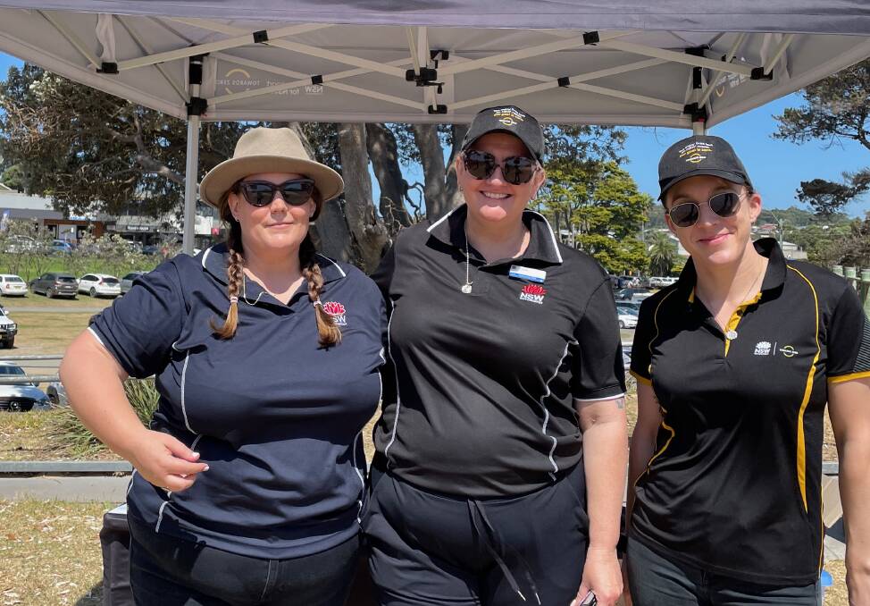 Three of the Transport for NSW representatives at Bermagui on Saturday, March 9: Madelaine, Fiona Mclauchlan and Emma. Picture by Marion Williams
