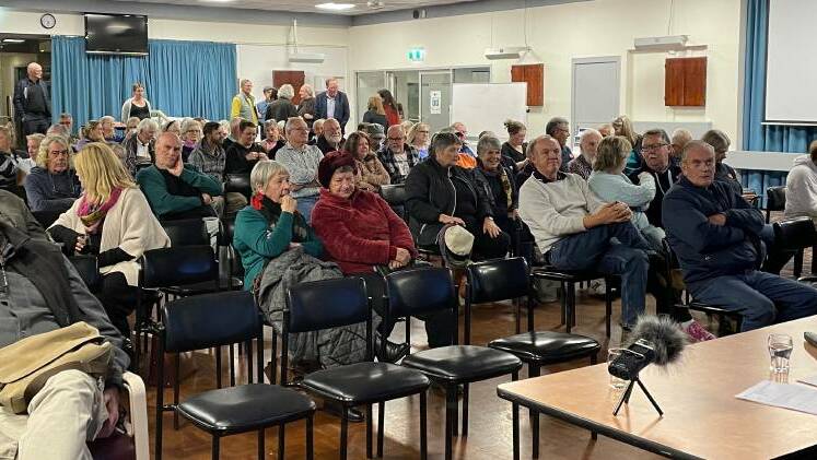 Well over 100 people attended a community forum in Bermagui on July 25 to explain the impact of Wallaga Lake Bridge's closure on their lives and livelihoods. Picture by Marion Williams