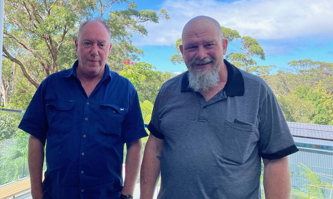Beauty Point residents John Fladun and Taz Partridge are fed up with the "invasive' noise coming from Camel Rock Brewery's live music venue. Picture by Marion Williams