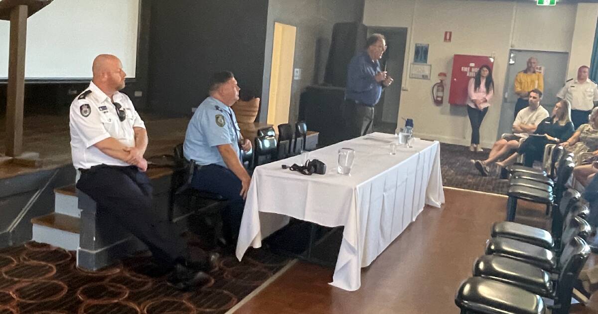 Member for Bega Dr Michael Holland organised for representatives from multiple agencies to attend to explain what they are doing and to answer questions. NSW Police was invited because they coordinate the emergency response. Picture by Marion Williams
