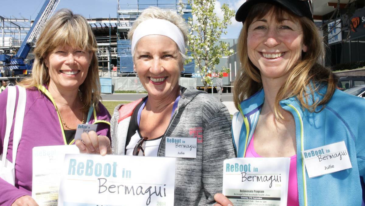 Julie Rutherford (centre) has been involved in ReBoot in Bermagui since it was first held in 2014. Pictured with committee members Susie Mahony and Julie Hart. File picture.