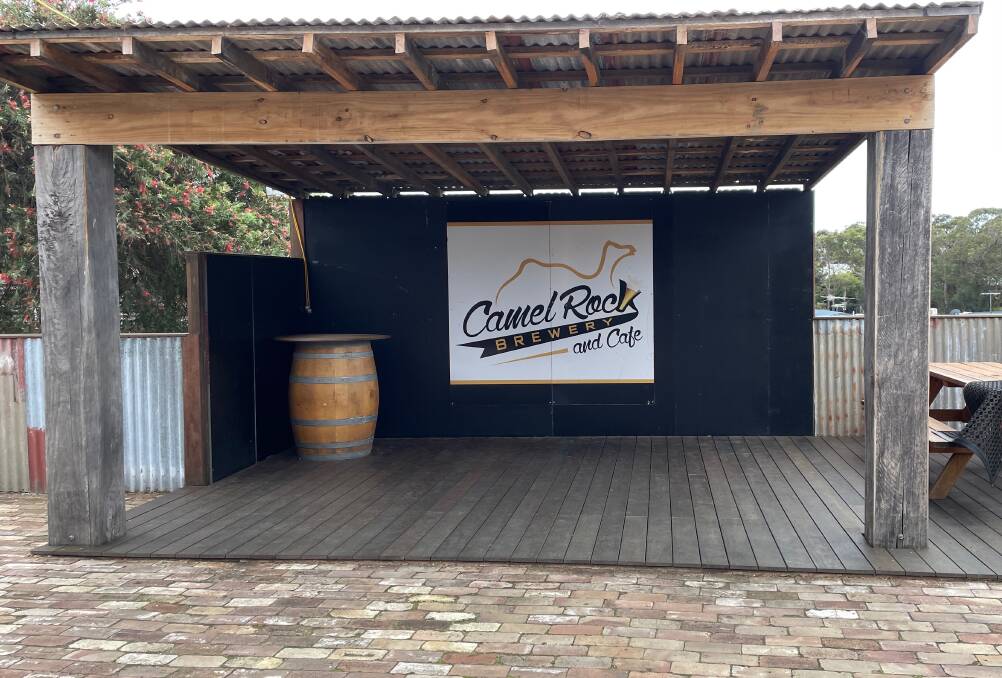 The stage for musicians and singers that Camel Rock Brewery built two years ago to reduce the impact of noise from live music. Picture by Marion Williams