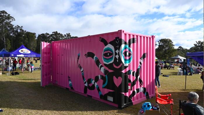 The River of Art's Pink Cube Gallery is a distinctive moveable art space in a converted shipping container. Picture supplied.