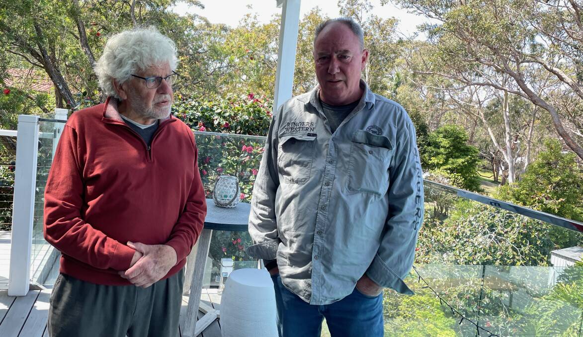 Beauty Point residents Peter Storey and John Fladun are frustrated that Bega Valley Shire Council has done nothing meaningful about the loud live music from Camel Rock Brewery that is disturbing their peace. Picture by Marion Williams