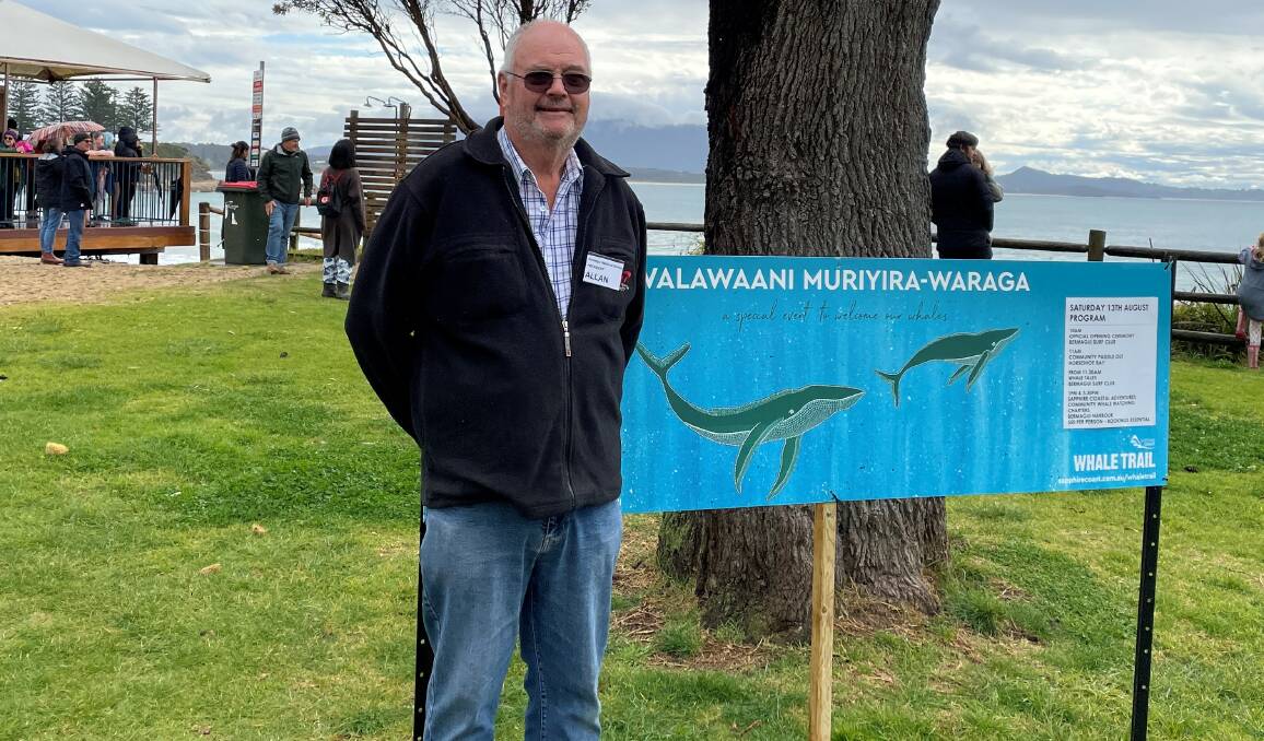 Allan Douch, president of Bermagui Historical Society, was one of the presenters of Whale Tales at the official opening of the 2022 Sapphire Coast whale watching season.