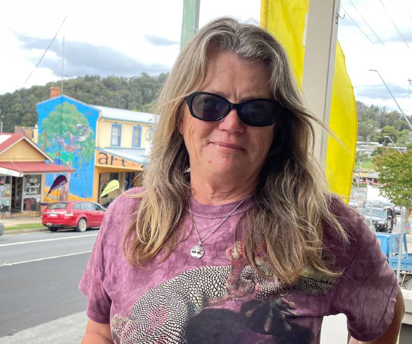 Tania Lingard, co-founder of Cobargo Green Recovery, with the town's latest mural in the background. She was named Cobargo's Citizen of the Year on Australia Day 2019. Picture by Marion Williams