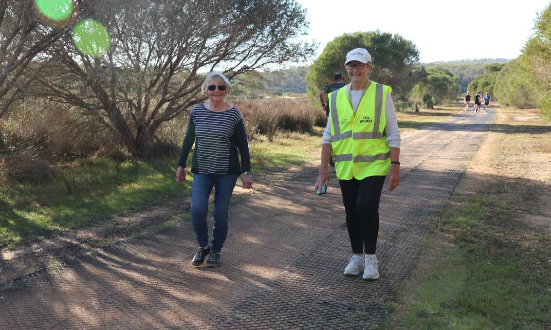 Davina Hewes (right) has volunteered at more than 200 local parkruns - in this picture as a tailwalker, ensuring that everyone is accounted for. Picture supplied by Panboola Wetlands parkrun Facebook. 