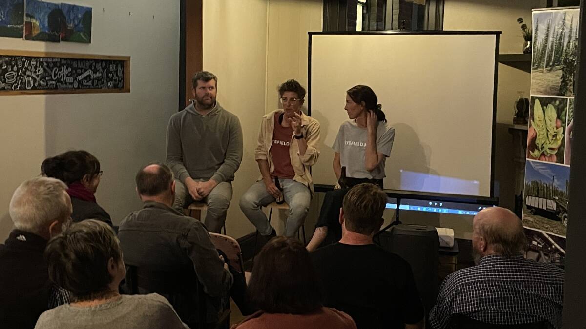Live Q and A with Morgan, Jade and Karen from Ryefield hops at the RE_GENERATION screening in Candelo. Picture by Sam Armes. 
