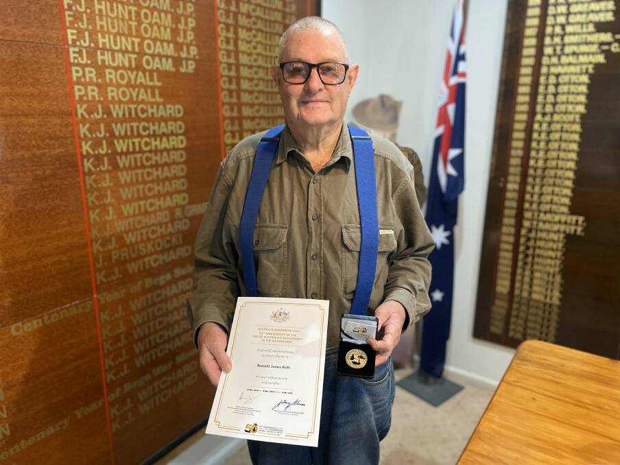 Honouring their veterans is a big priority in how the sub branch operates, Ron Keft was given a medallion and certificate that reflects the 50th anniversary of the end of Australia's involvement in the Vietnam War. Picture by James Parker.
