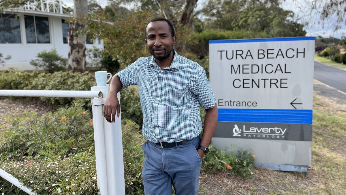 Dr Olumuyiwa 'Muyi' Olowe in front of Tura Beach Medical Centre. Picture by James Parker