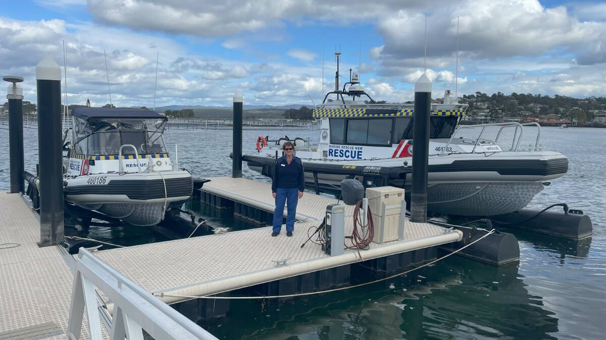 Marine Rescue Merimbula has two vessels, the one on the left has a folding canopy that allows it to go under the road bridge if required. Picture by James Parker