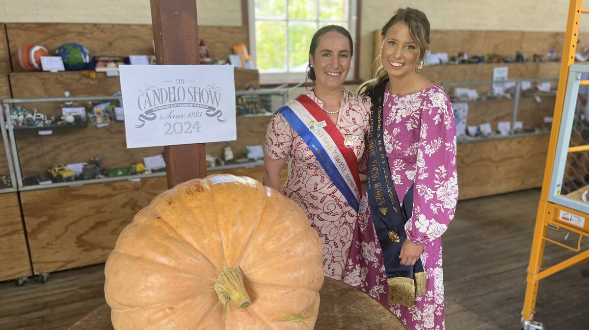 Florence McGufficke, Sophie Heffernan, and a mighty large pumpkin. Picture by James Parker