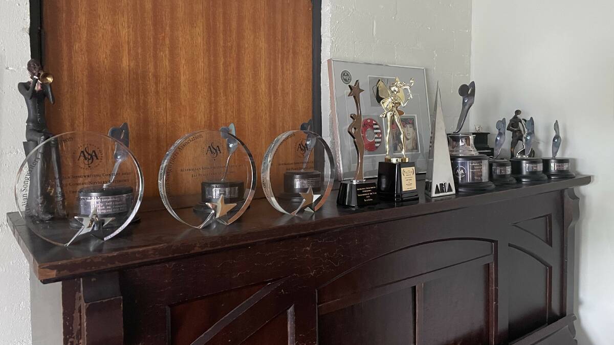 A range of the awards Tony King has received for songwriting and composing. Picture by James Parker