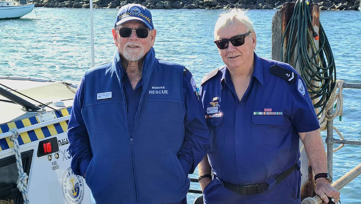NSW Marine Rescue Eden Unit commander Greg Madden and deputy unit commander Garry Thornton. Picture supplied