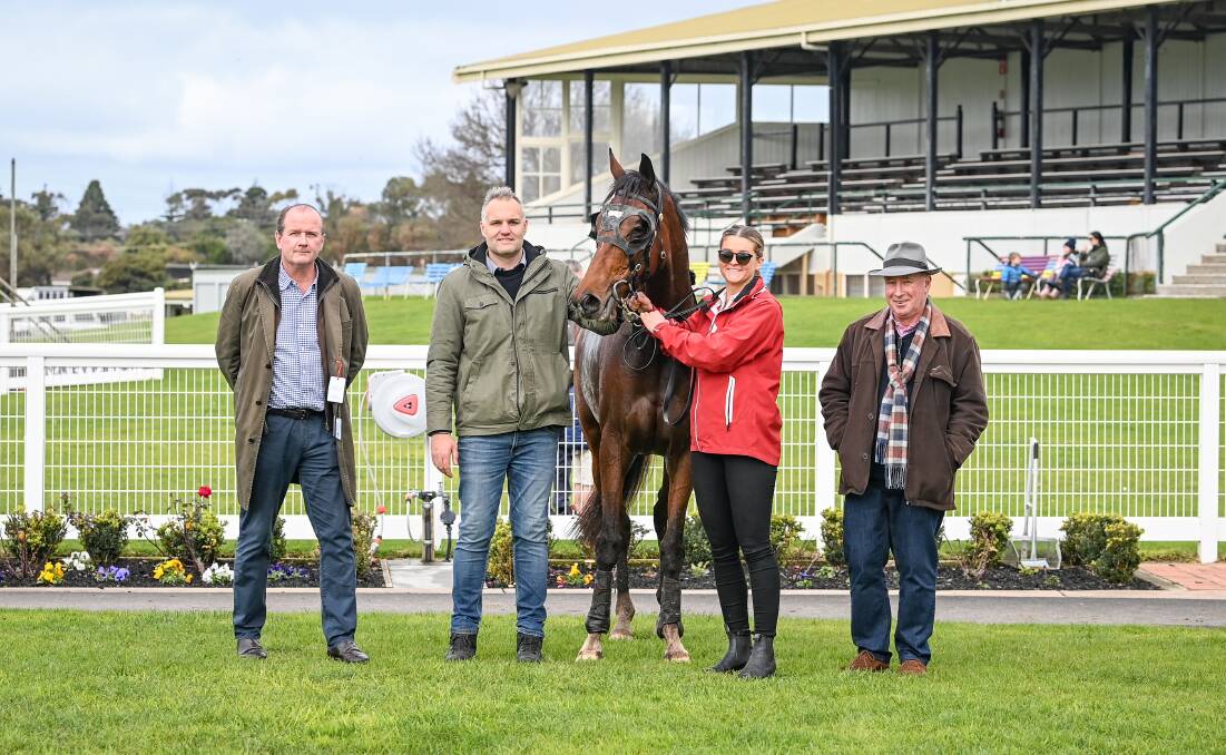 Connections of Bell Ex One (IRE) after winning the Carter Group Lafferty Hurdle at Warrnambool Racecourse. Picture by Alice Miles/Racing Photos.