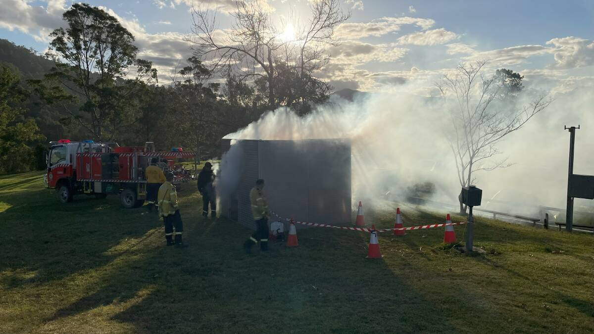 Cobargo Rural Fire Service also conducted demonstrations to explain how smoke behaves indoors, using their smokeroom, a portable metal unit that fills with smoke from a smoke machine, and teach participants how to get down low and go go go.