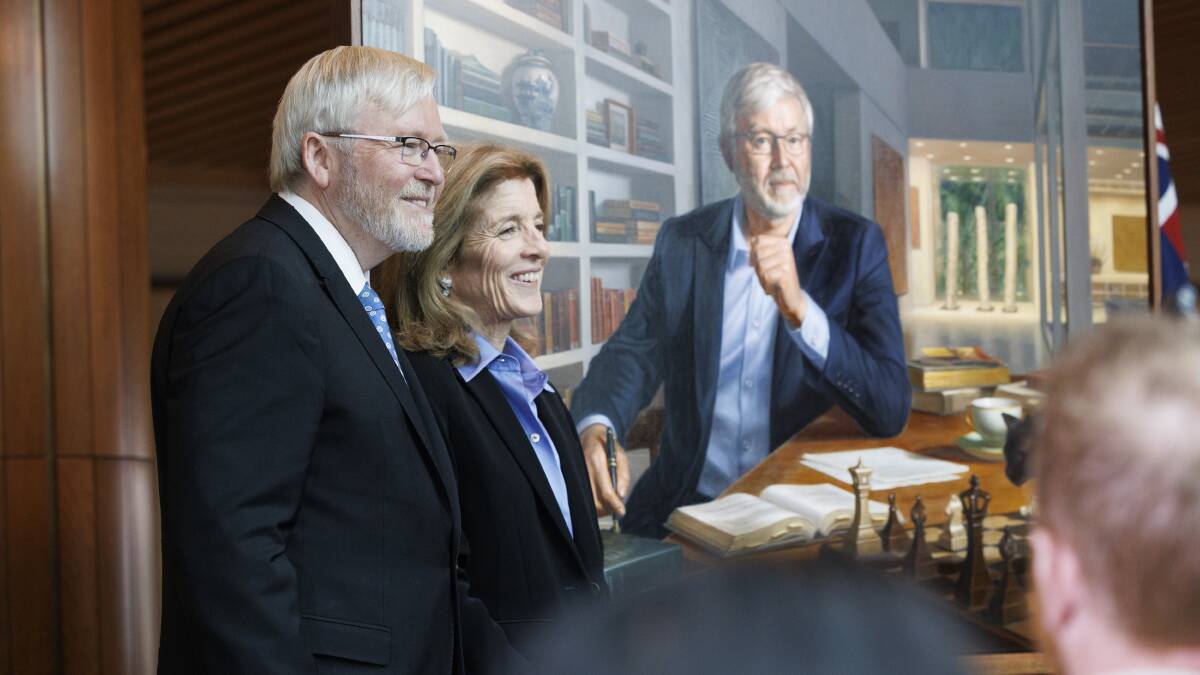 Former prime minister Kevin Rudd, now Australia's ambassador to the United States, with Caroline Kennedy, the United State's ambassador to Australia. Picture by Keegan Carroll