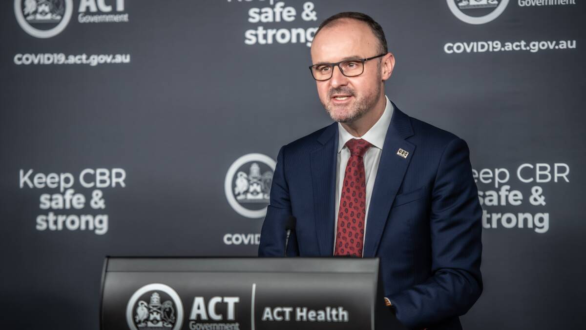 Chief Minister Andrew Barr gives a COVID-19 update. Picture: Karleen Minney