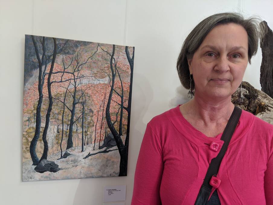 Highly commended was Bega Valley artist Karen Sedaitis, with her painting "Requiem for Rocky Hall" - a mournful and loving take on the summer bushfires.