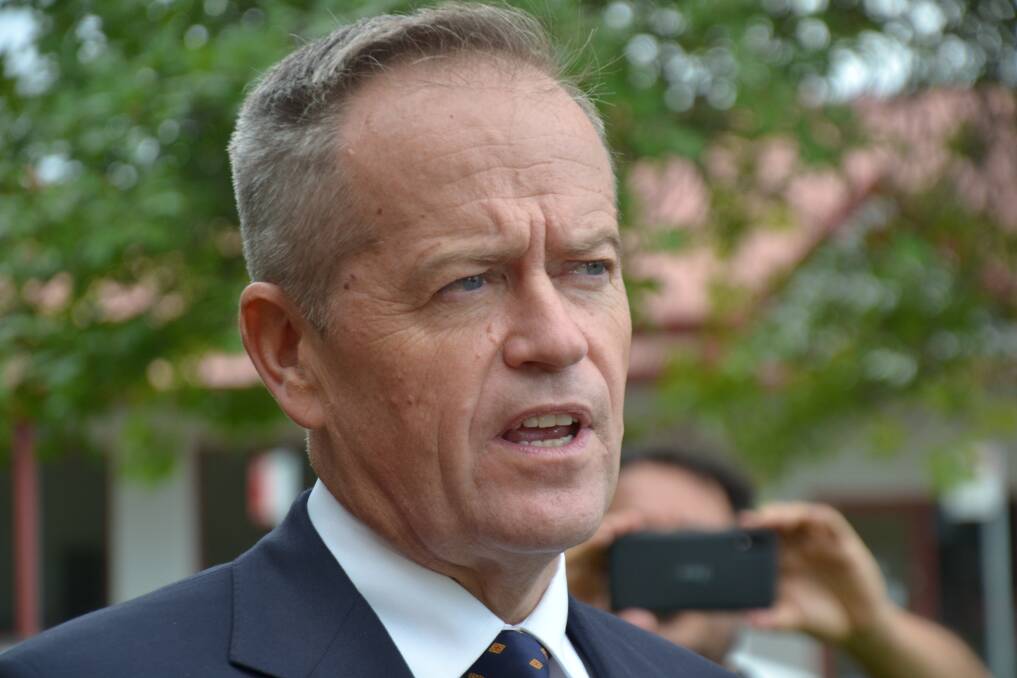 Opposition leader Bill Shorten in Moruya on Friday, April 5. The Labor leader promised to match or better the Coalition's $500 million promise to upgrade the Princes Highway.