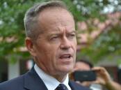 Opposition leader Bill Shorten in Moruya on Friday, April 5. The Labor leader promised to match or better the Coalition's $500 million promise to upgrade the Princes Highway.