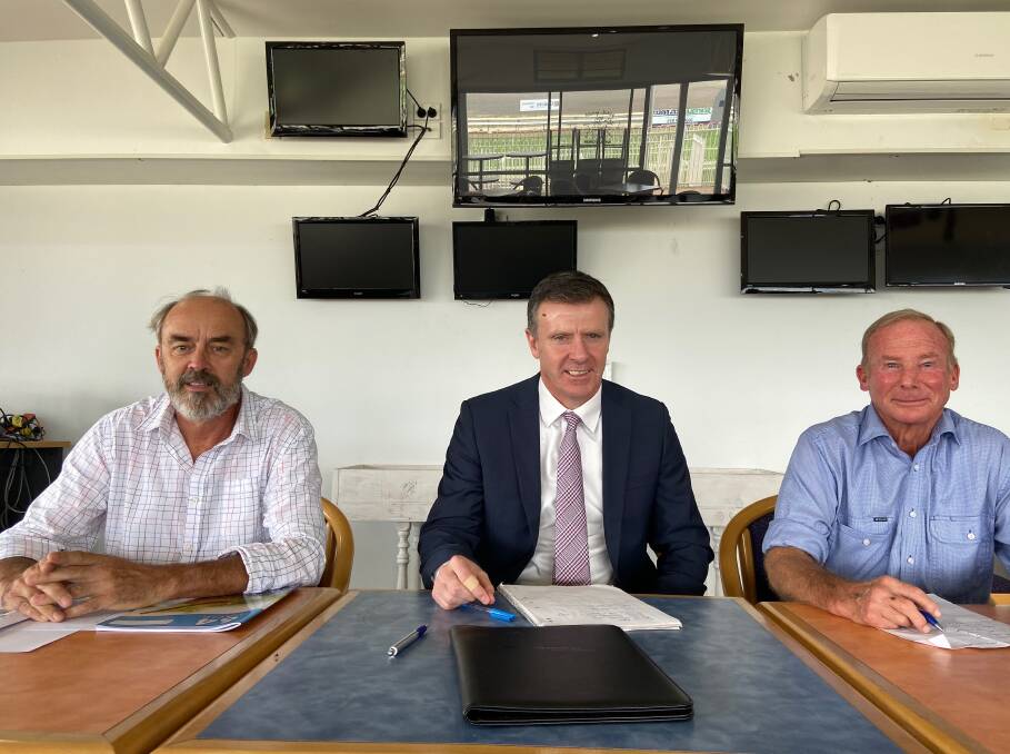 Moruya Jockey Club manager Brian Cowden, Racing NSW official Scott Kennedy and club chairman Peter Atkinson on Tuesday, January 7.