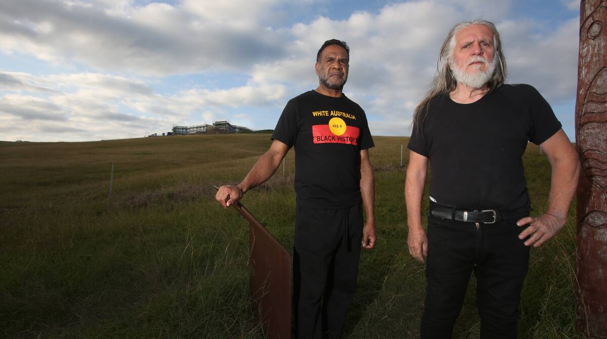 NOT PLEASED: Uncle Bruce Shillingsworth and artist George Gittoes have expressed their anger regarding the approval of the residential development on Werri Headland. Picture: Robert Peet