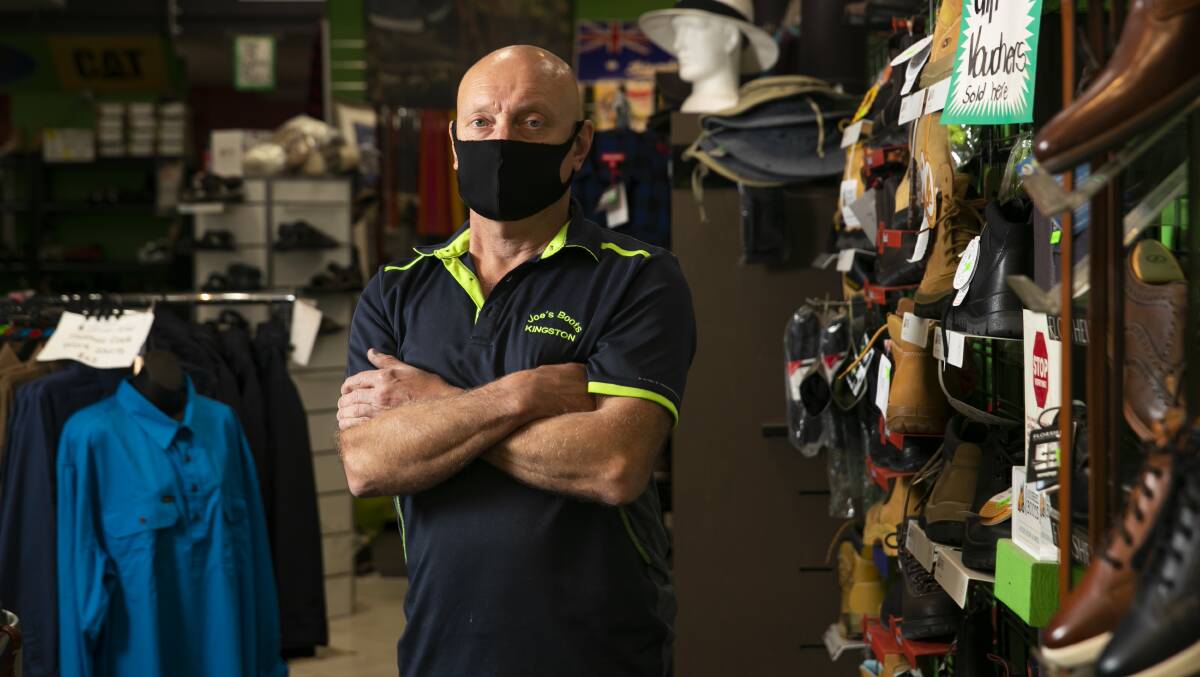 Steve Ovcar, the owner of Joe's Boots in Kingston, is eager to see customers return to Canberra's shops. Picture: Keegan Carroll